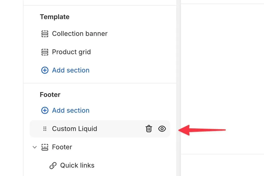 Add a custom liquid section to the footer