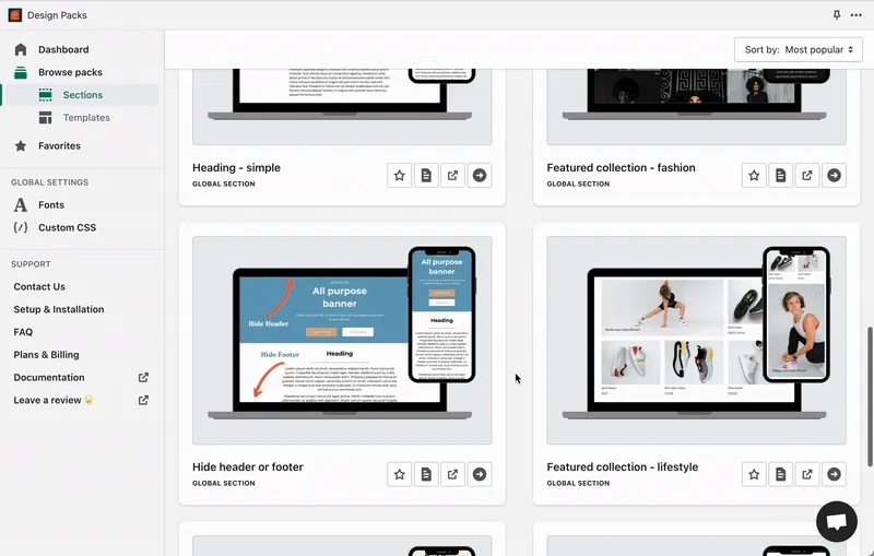 Design Packs has plenty of sections for extending your Shopify Theme