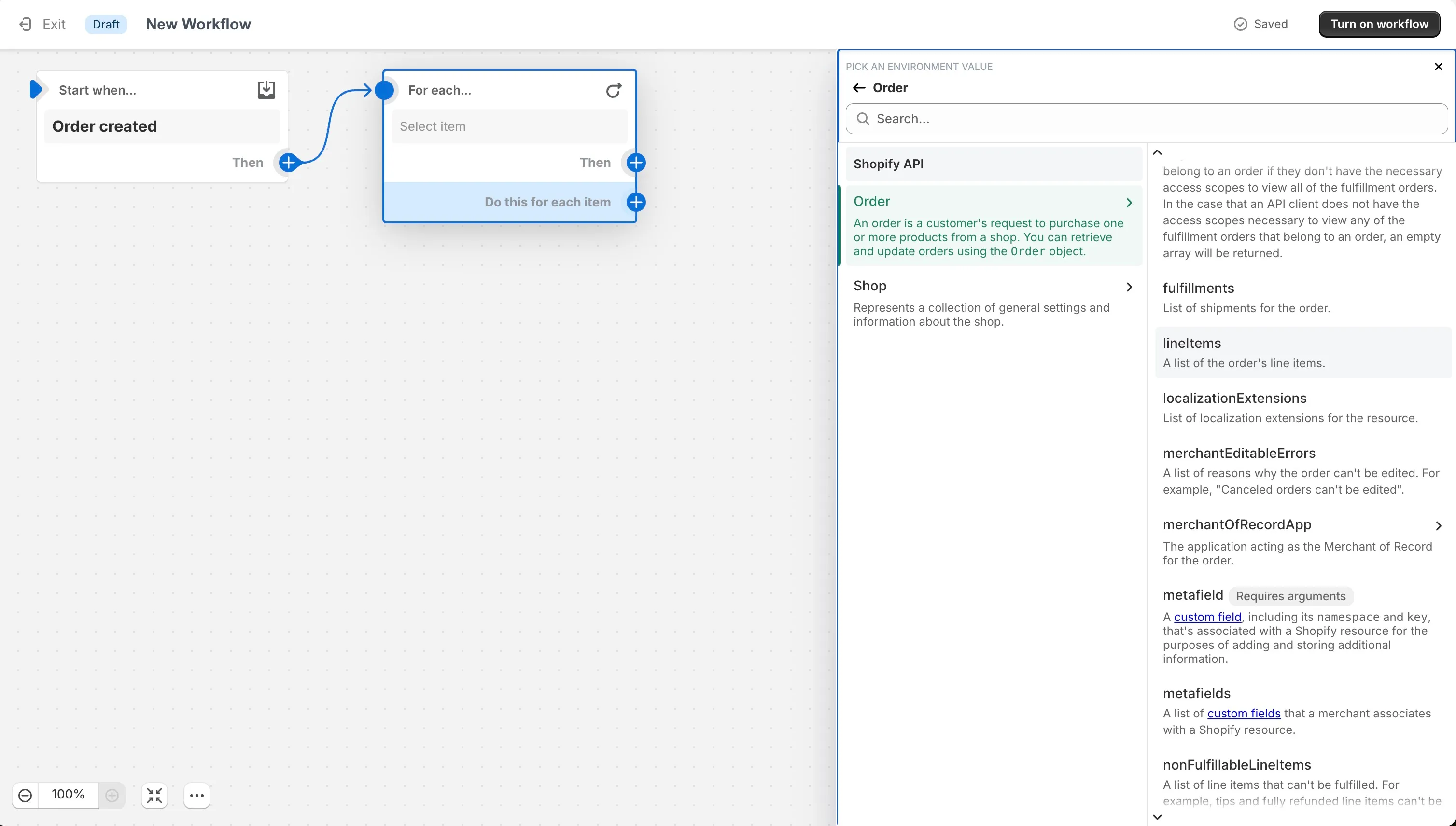 Shopify Flow for each line item