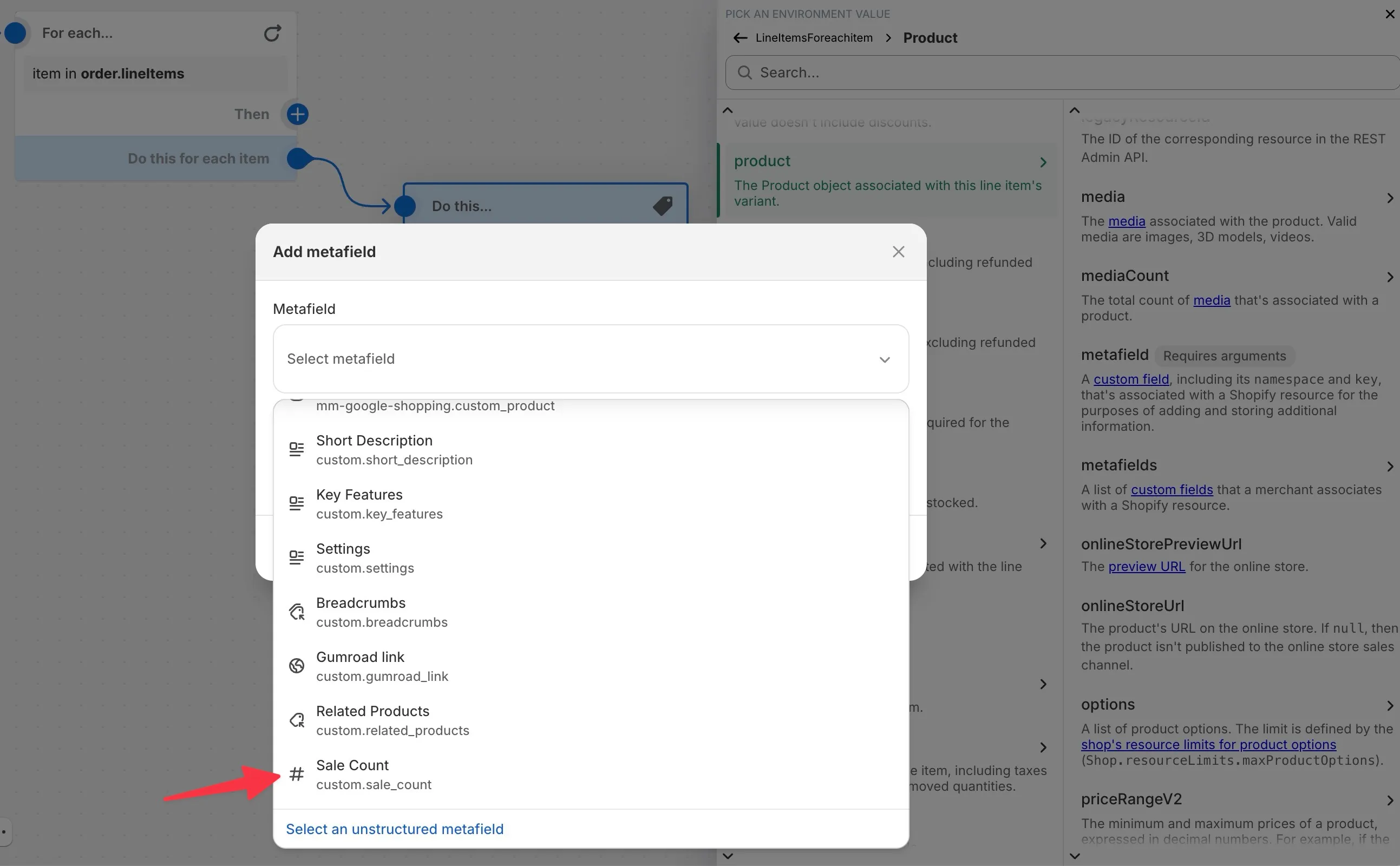 Shopify Flow using metafields