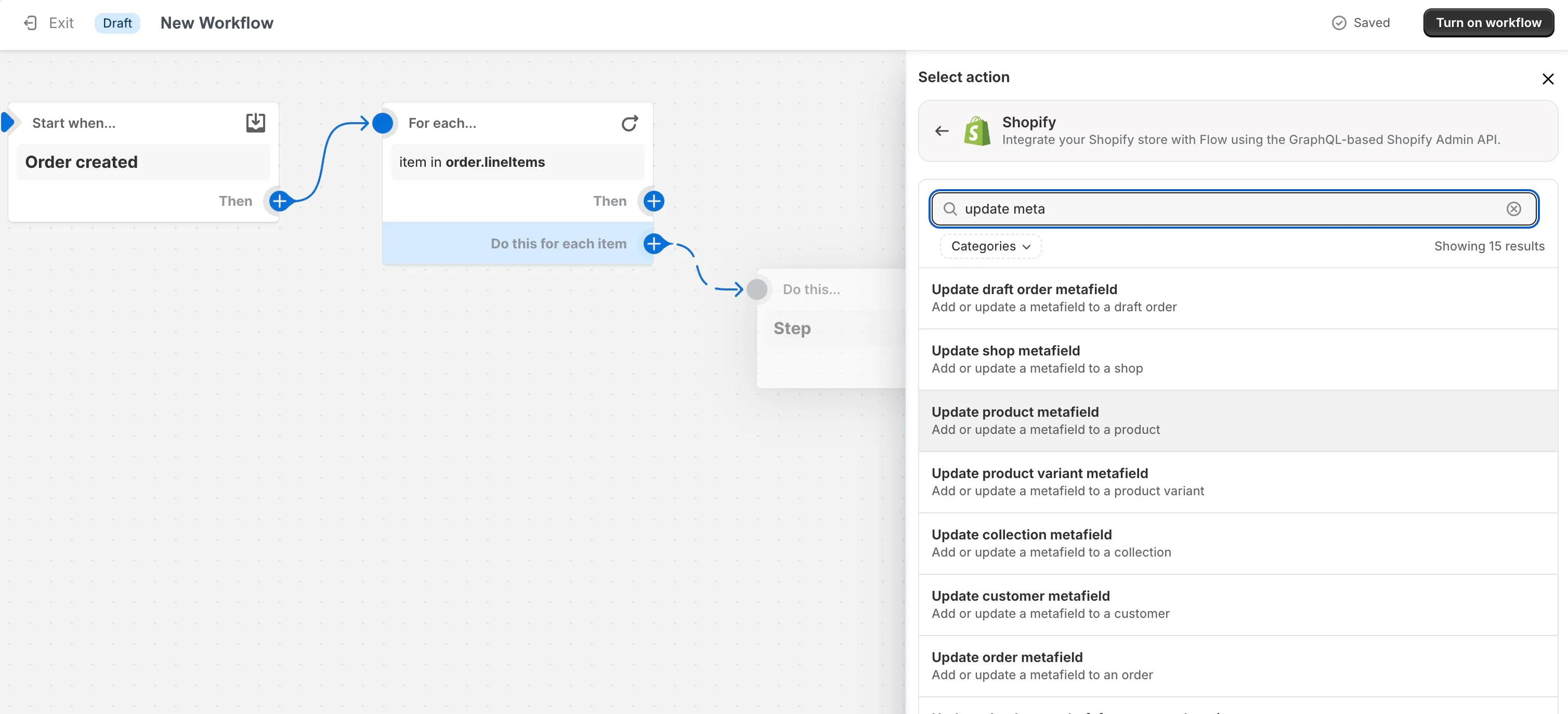 Shopify Flow update product metafield