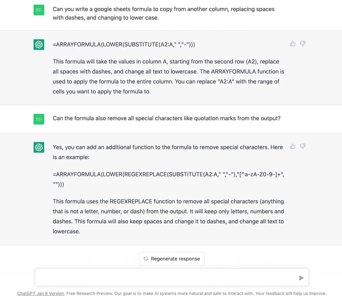 Using Chat GPT to create spreadsheet formula